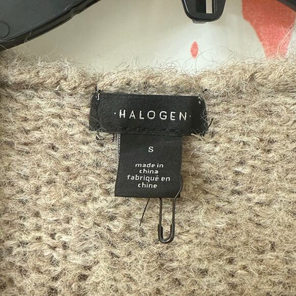 Halogen Tan Fuzzy Wool Blend Zip Front Cropped Sweater Hoodie Size Small - Picture 12 of 14